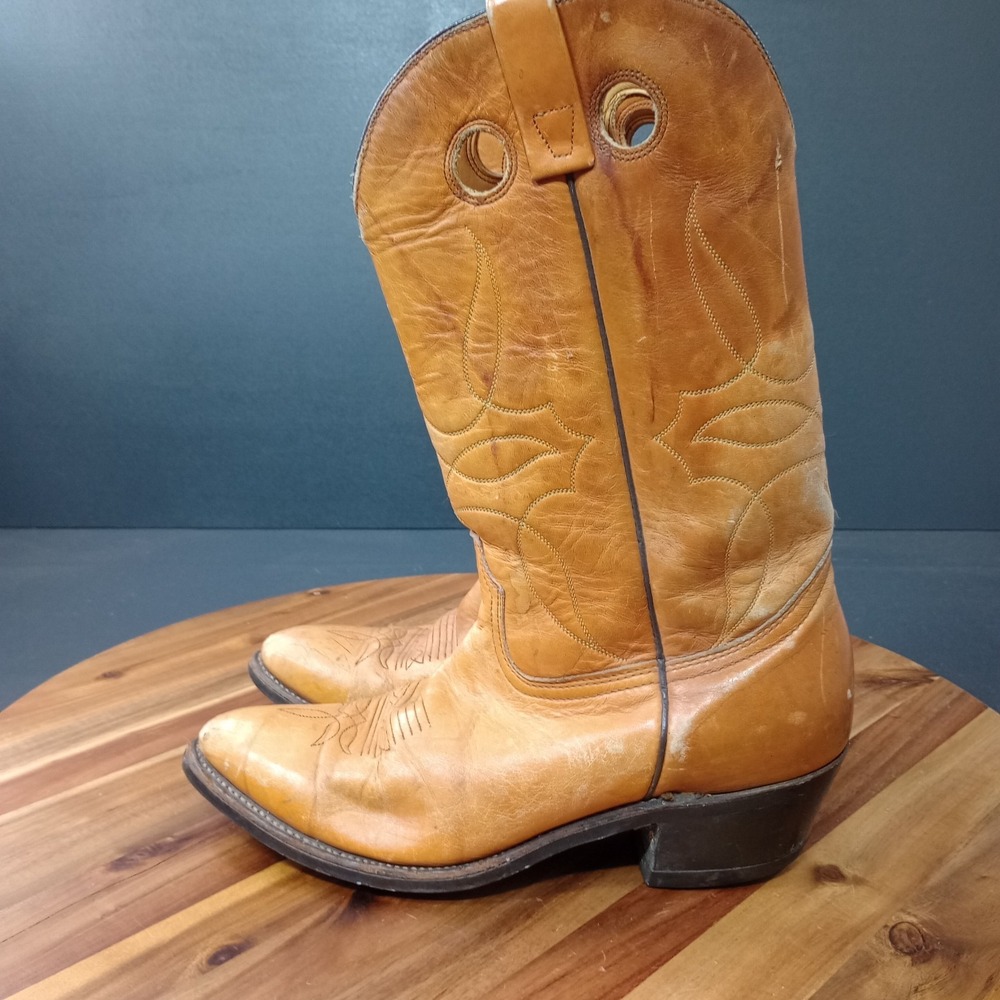 Vintage Durango Cowboy Western Boots Brown Leaher Mens 9.5 D Pull On Mid Calf